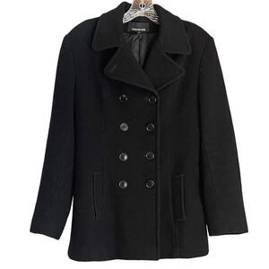 Jones New York Black Wool Cashmere Double Breasted Winter Pea Coat, size 8